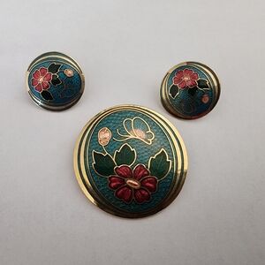 Golden flower earrings with matching pin